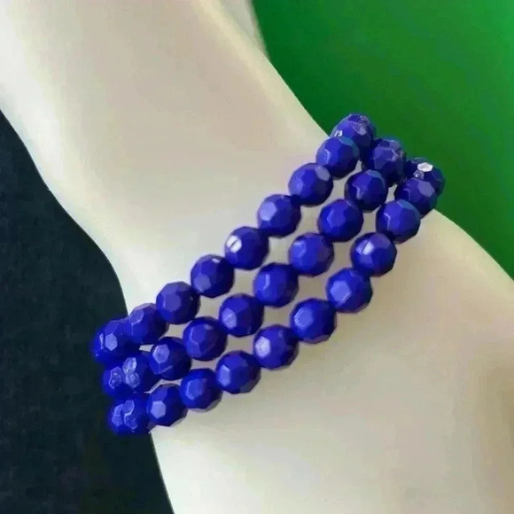 Set of 3 royal blue bracelets, elastic, mannequin has 6” wrist - Picture 3 of 3